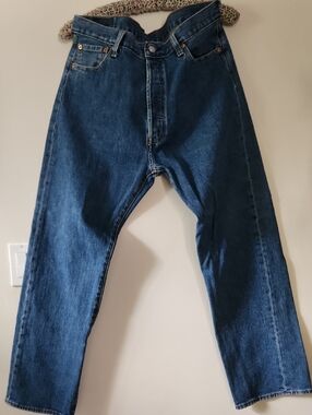 Levi's 501 Button Fly Relaxed Fit Jeans in Dark Blue Denim 36x30